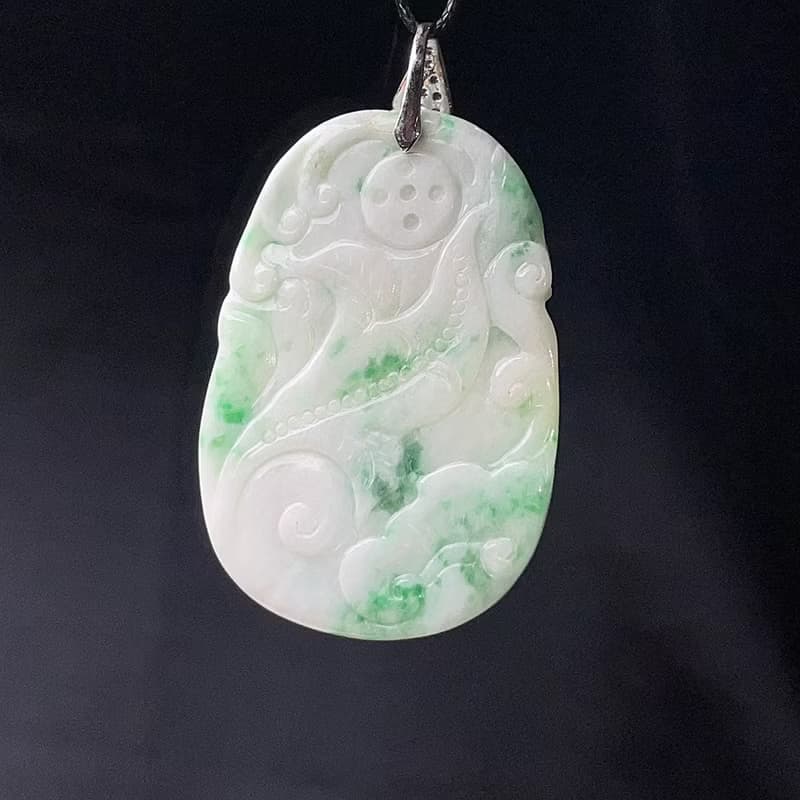 飄陽綠翡翠巧雕如意福牌項鍊 | 天然緬甸玉翡翠A貨 | 送禮