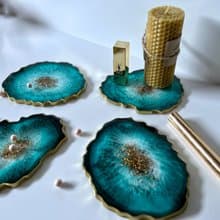 Teal agate coasters set, geode coasters, resin coasters christmas gift, housewar