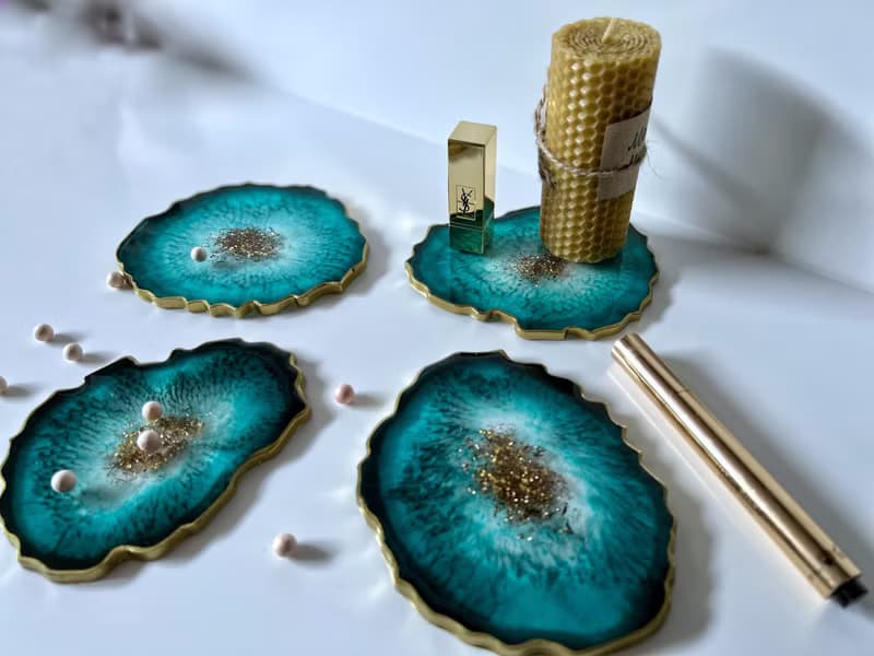 Teal agate coasters set, geode coasters, resin coasters christmas gift, housewar