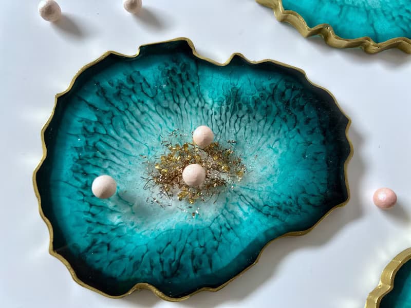 Teal agate coasters set, geode coasters, resin coasters christmas gift, housewar
