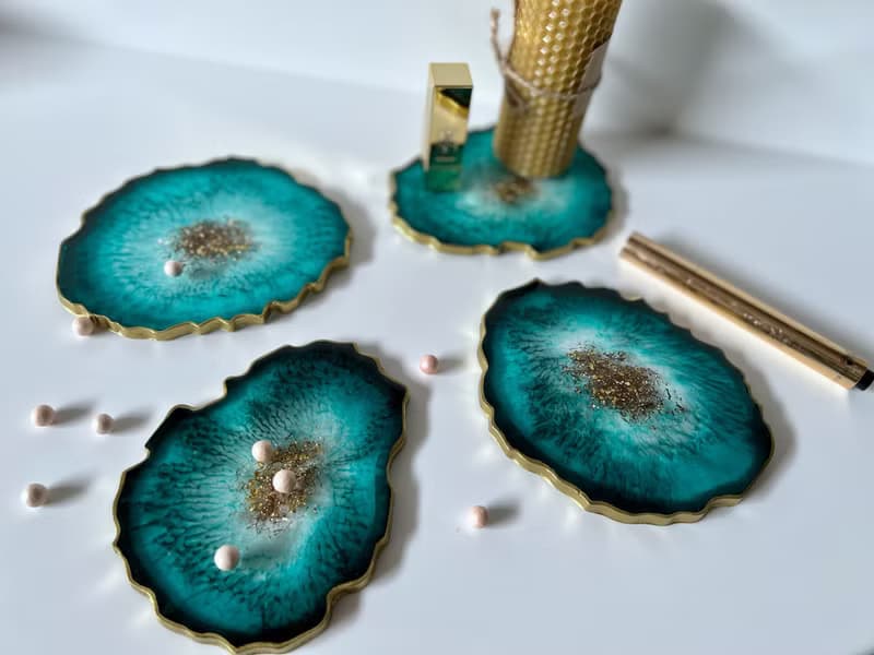 Teal agate coasters set, geode coasters, resin coasters christmas gift, housewar