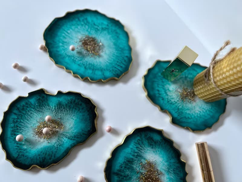 Teal agate coasters set, geode coasters, resin coasters christmas gift, housewar