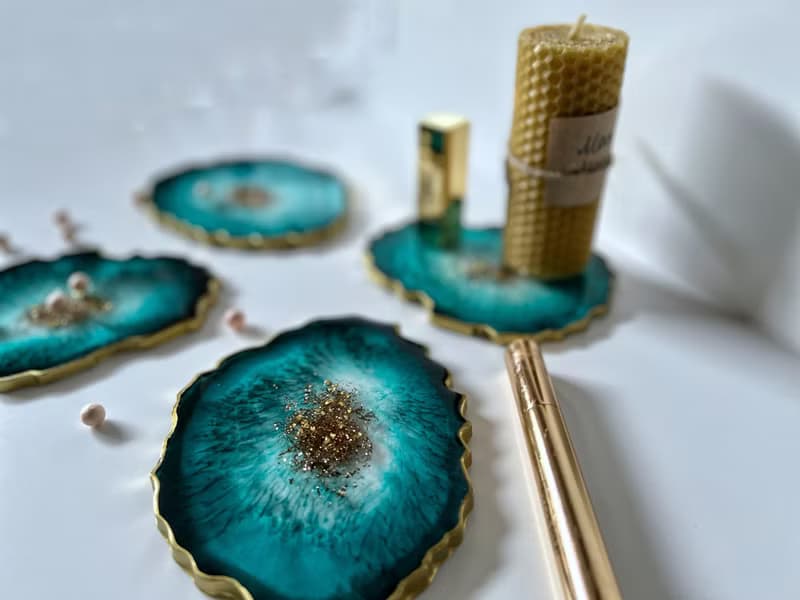 Teal agate coasters set, geode coasters, resin coasters christmas gift, housewar