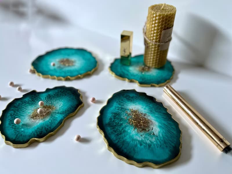 Teal agate coasters set, geode coasters, resin coasters christmas gift, housewar