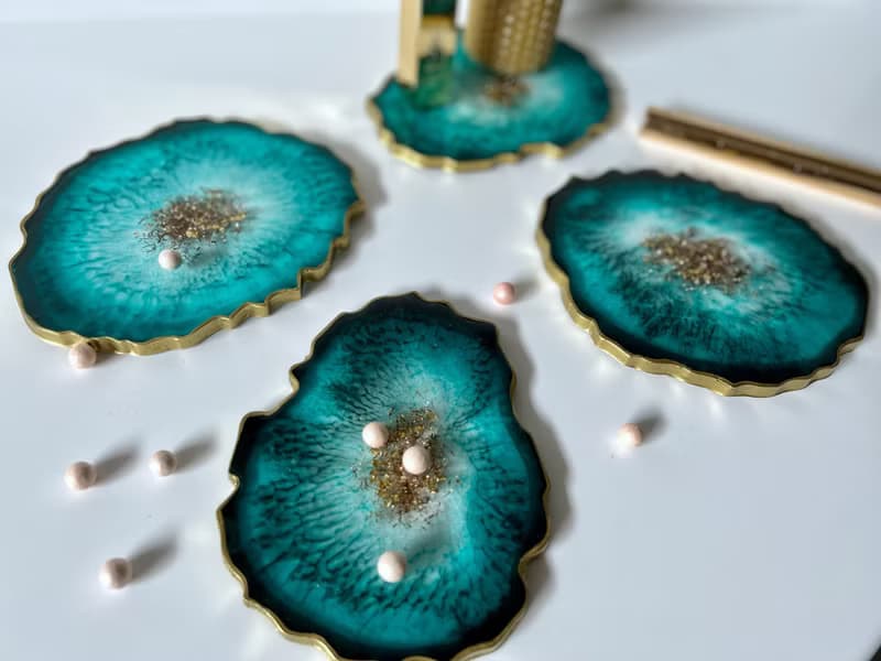 Teal agate coasters set, geode coasters, resin coasters christmas gift, housewar