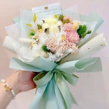 哈密瓜色棉花乾燥花束 畢業花束 附卡片提袋