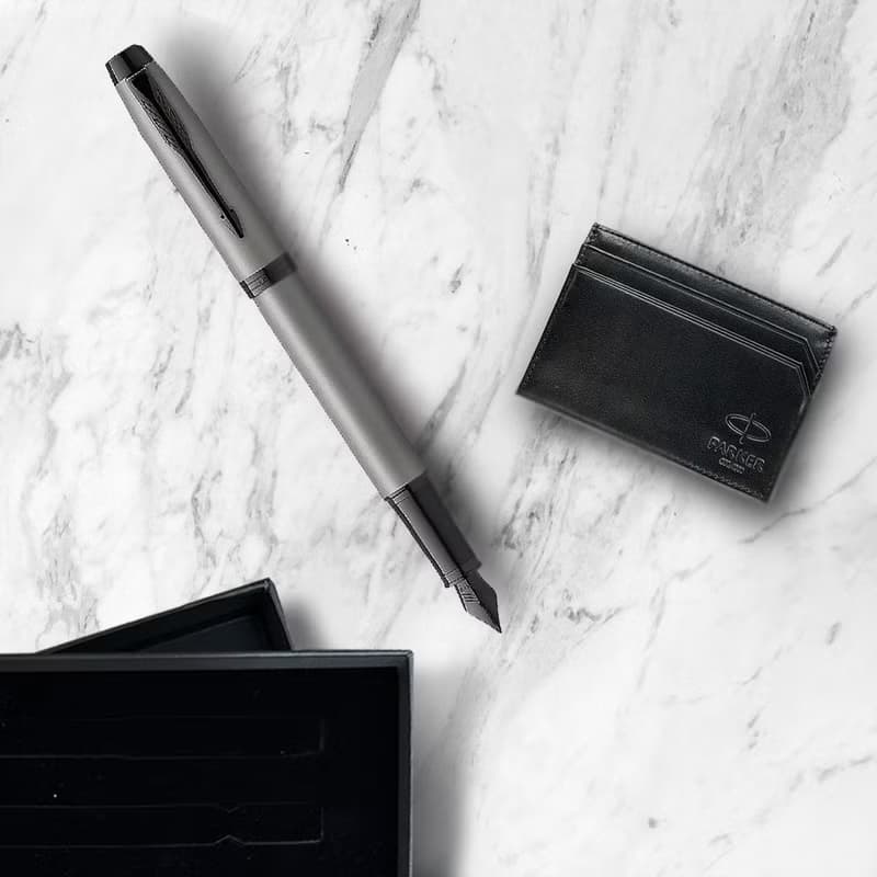 Parker 派克 新IM  特別款內斂灰鋼筆 牛皮卡夾禮盒 免費刻字