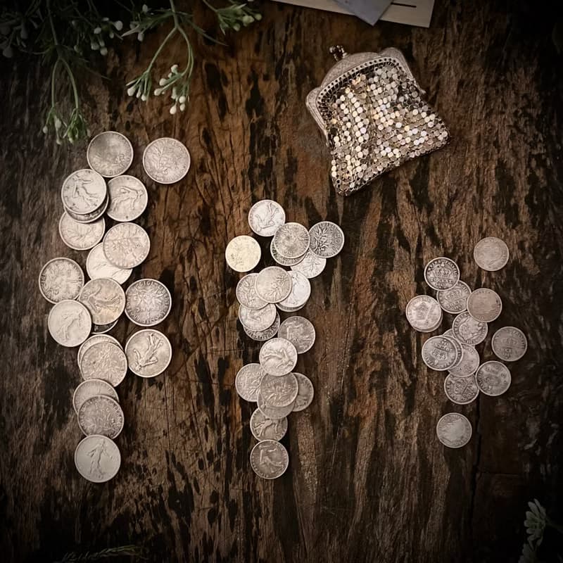 法國1867至1920百年流通銀幣54枚/鍍銀老錢包