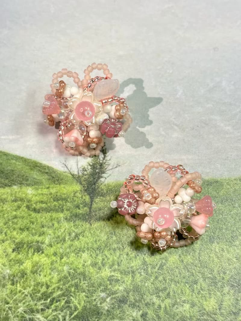 櫻花秘境 串珠花朵耳環 手作耳飾 花團錦簇 花叢耳環