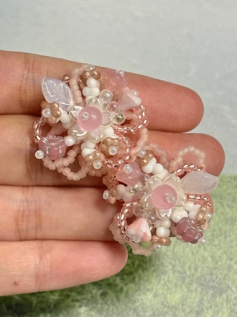 櫻花秘境 串珠花朵耳環 手作耳飾 花團錦簇 花叢耳環