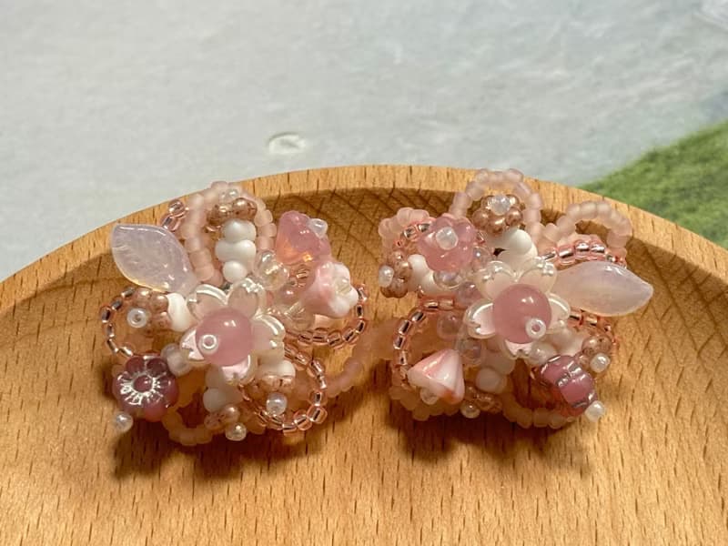 櫻花秘境 串珠花朵耳環 手作耳飾 花團錦簇 花叢耳環