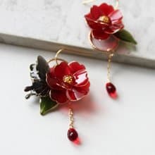 【紅山茶花耳環】紅山茶花不對稱耳環  蝴蝶 手工 耳環 耳夾