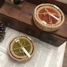 鈎織工藝。厚片杯墊套組(置物籃1入+杯墊4入)