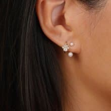 s925銀珍珠耳釘耳飾 小眾設計 後掛式 一式兩戴 抗過敏耳釘