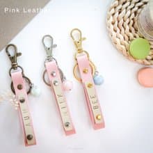 Pink Leather Key Ring hand made with Lucky Stone