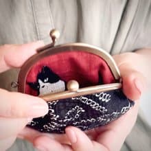 熱門*墨星/零錢包S 京都匠人【高級和服紬】紅黑絕配內有肥貓