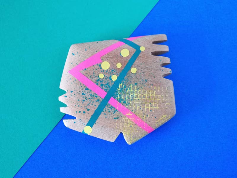 Abstract Hand Painted Wood Pocket Mirror (neon pink and green)