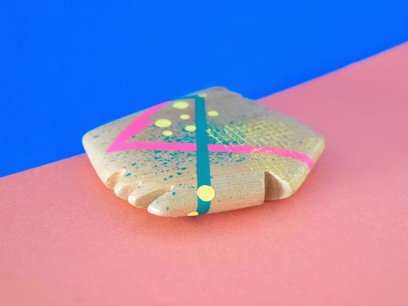 Abstract Hand Painted Wood Pocket Mirror (neon pink and green)