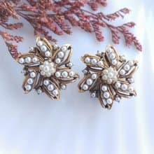 Vintage Jewelry 西洋古董飾品 FLORENZA 星花仿珠 夾式耳環