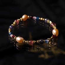 繡球之舞 // C1421草莓晶堇青石橙珍珠手鍊