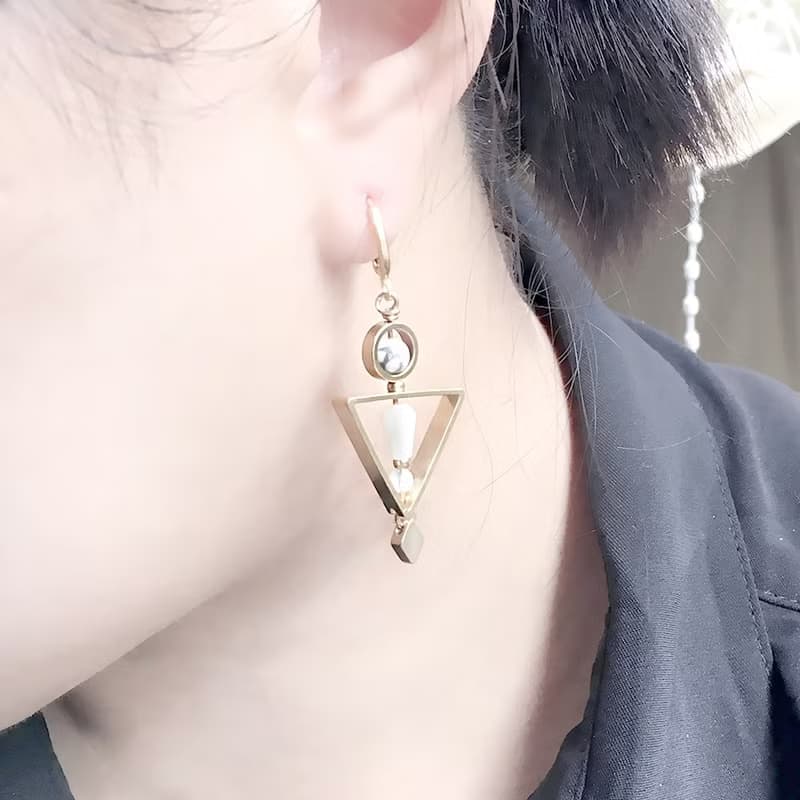 VIIART。指引。天然石神秘幾何黃銅耳環-可改夾式