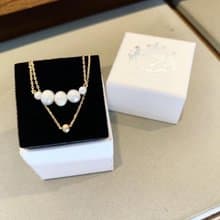 設計一字造型天然珍珠雙層鎖骨鏈短項鍊