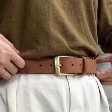 3.5cm寬 好耐皮帶 弧面口字頭I淺咖 植鞣真皮腰帶