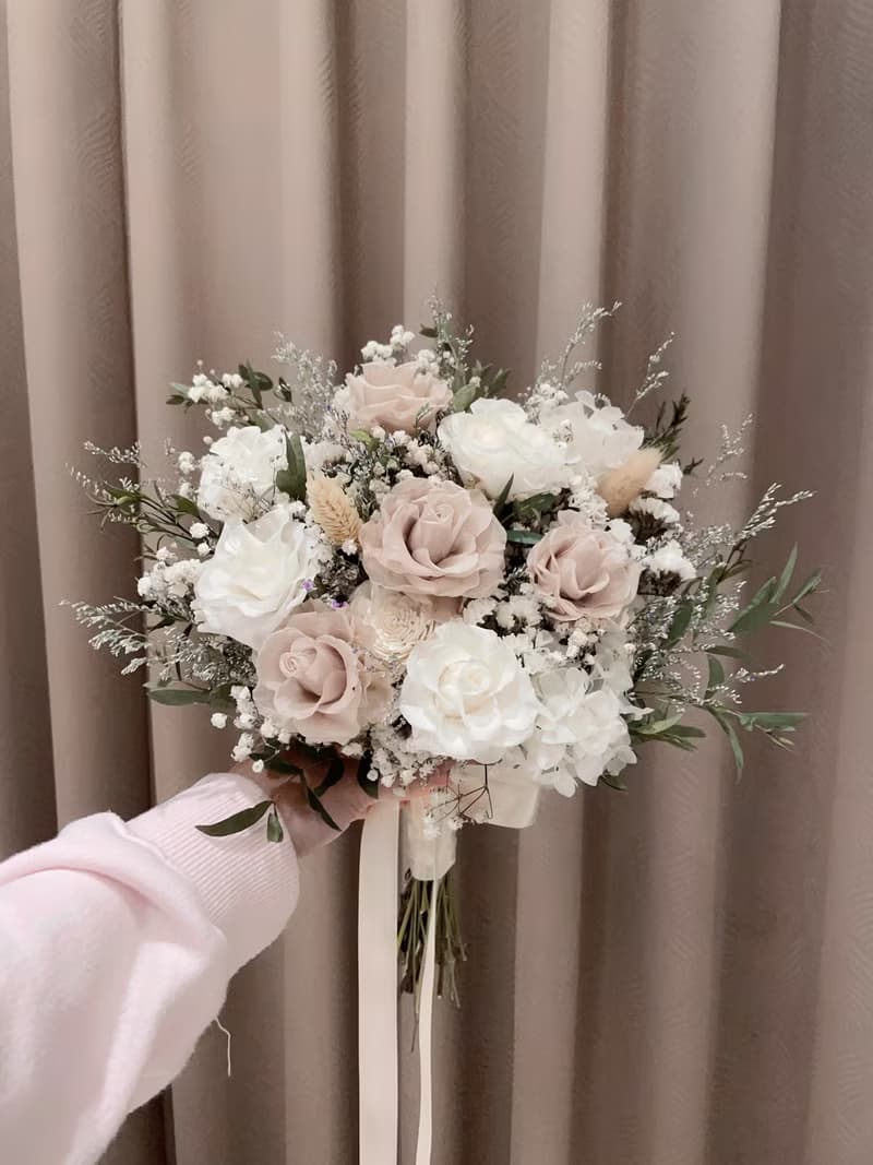 奶茶色永生花捧花 新娘捧花 伴娘捧花 乾燥花捧花 登記捧花