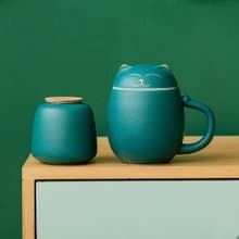 招財貓茶杯 陶瓷材質 附茶葉罐 便攜四色 聖誕禮物