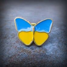 butterfly yellow blue pin,ukraine butterfly pin,handmade enamel brass pins