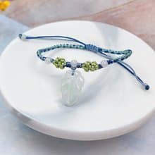 【一葉致富】冰種翡翠葉子編織手鍊 | 天然緬甸A貨翡翠 | 送禮