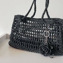 Summer Raffia Crochet Net Tote Bag (with Rose Keyring)