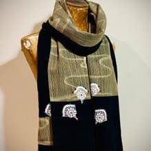 純手作/日本古典彩色雲紋寶石蕾絲扇子星光水鑽黑色圍巾披肩