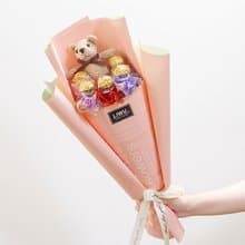 金莎5支+棕色小熊生日情人節畢業迷你花束A004 紀念日 慶賀禮物