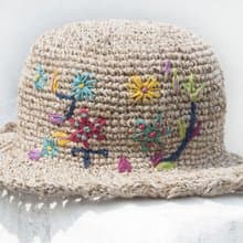 棉麻帽 編織帽 漁夫帽 遮陽帽 草帽 登山帽 草編帽-手工刺繡花朵