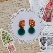 原創耳飾 金葉聖誕 異材質結合 撞色風格 手作 樹脂 聖誕 耳環