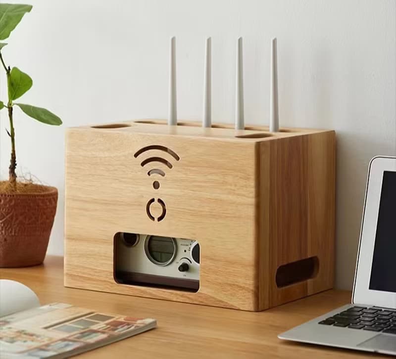 木頭防塵盒  WiFi路由器電源收納盒 居家收納