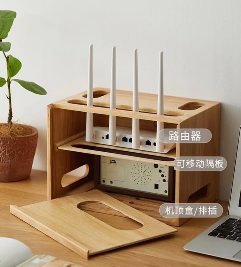 木頭防塵盒  WiFi路由器電源收納盒 居家收納