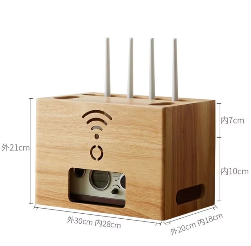 木頭防塵盒  WiFi路由器電源收納盒 居家收納
