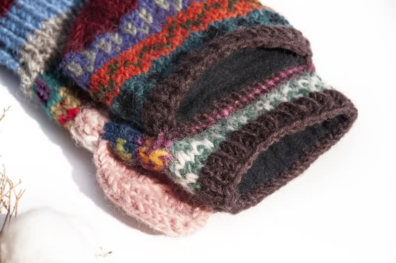 手織純羊毛針織手套/可拆卸保暖手套/內刷毛手套/觸控手套-櫻桃