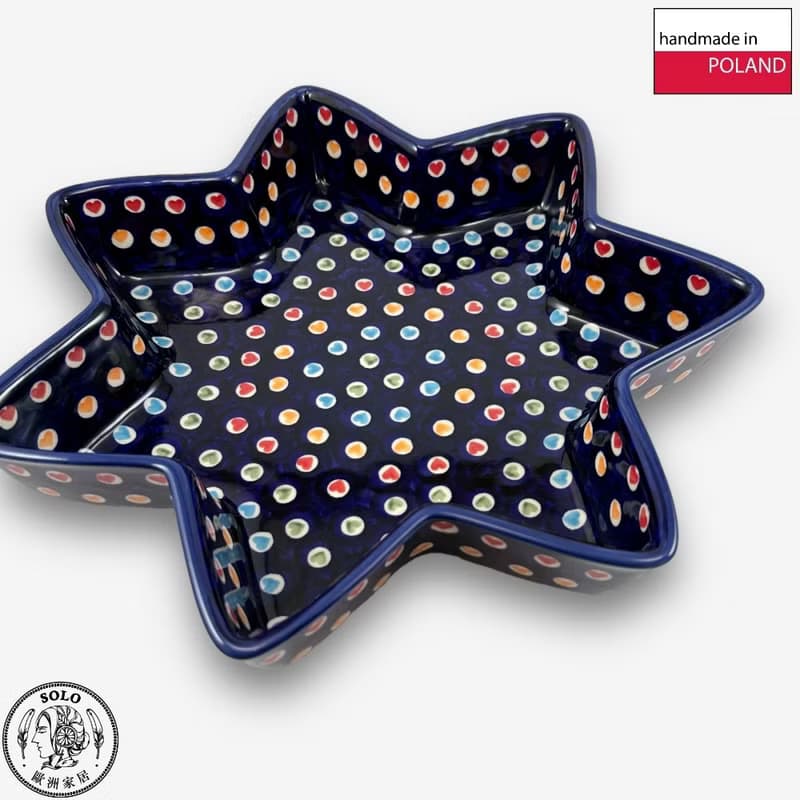 波蘭手繪手工陶-星星造型大碗 30cm 文青彩心系列 設計師款