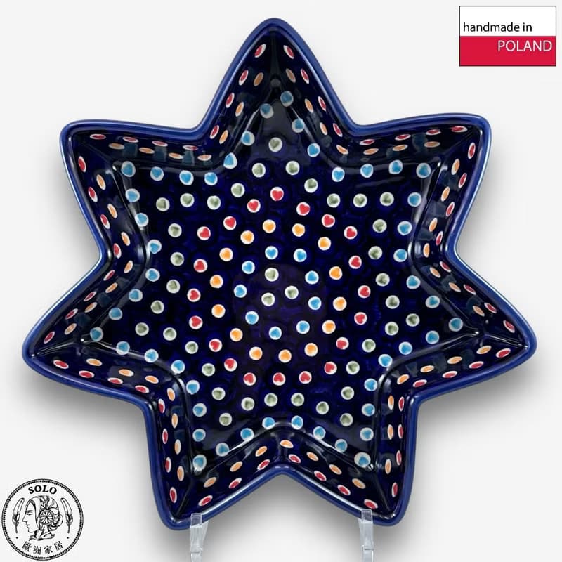 波蘭手繪手工陶-星星造型大碗 30cm 文青彩心系列 設計師款