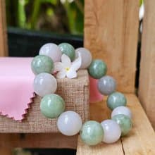 Burmese Jade Bracelet Green Apple & White Round Beads Natural TypeA Size 14.5 mm