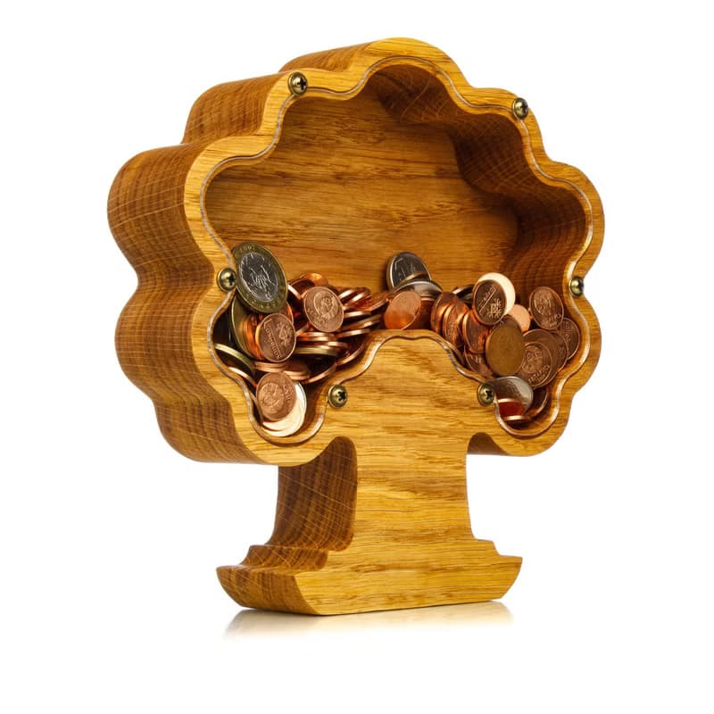 Wooden bonsai tree money box frame Piggy bank for adult boy girl kid Wood