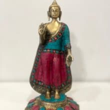 印度手工製 精細鑲嵌工藝 黃銅像 - 釋迦摩尼立像