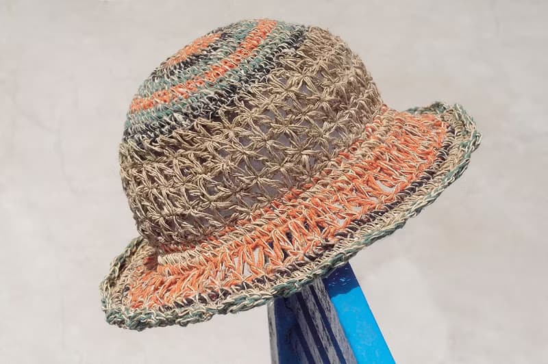 情人節禮物 手工編織棉麻帽/編織帽/漁夫帽/草帽/草編帽 - 鏤空編織 花邊棉麻帽 ( 小帽簷 )