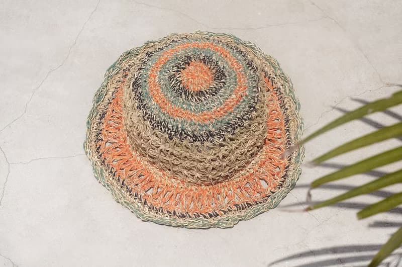 情人節禮物 手工編織棉麻帽/編織帽/漁夫帽/草帽/草編帽 - 鏤空編織 花邊棉麻帽 ( 小帽簷 )