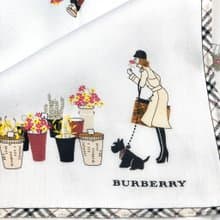 Burberry Vintage Handkerchief Women and Wire Fox Terrier on White 19 x 19 inches