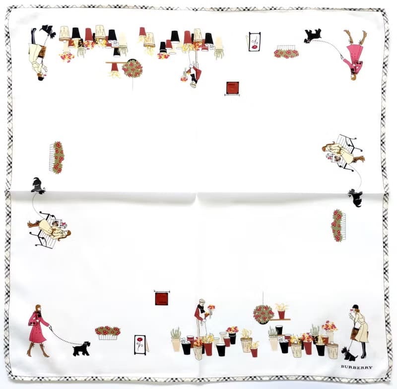 Burberry Vintage Handkerchief Women and Wire Fox Terrier on White 19 x 19 inches