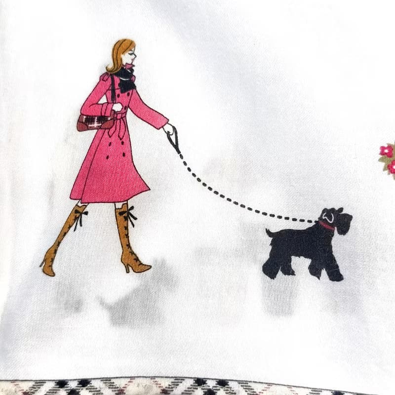 Burberry Vintage Handkerchief Women and Wire Fox Terrier on White 19 x 19 inches